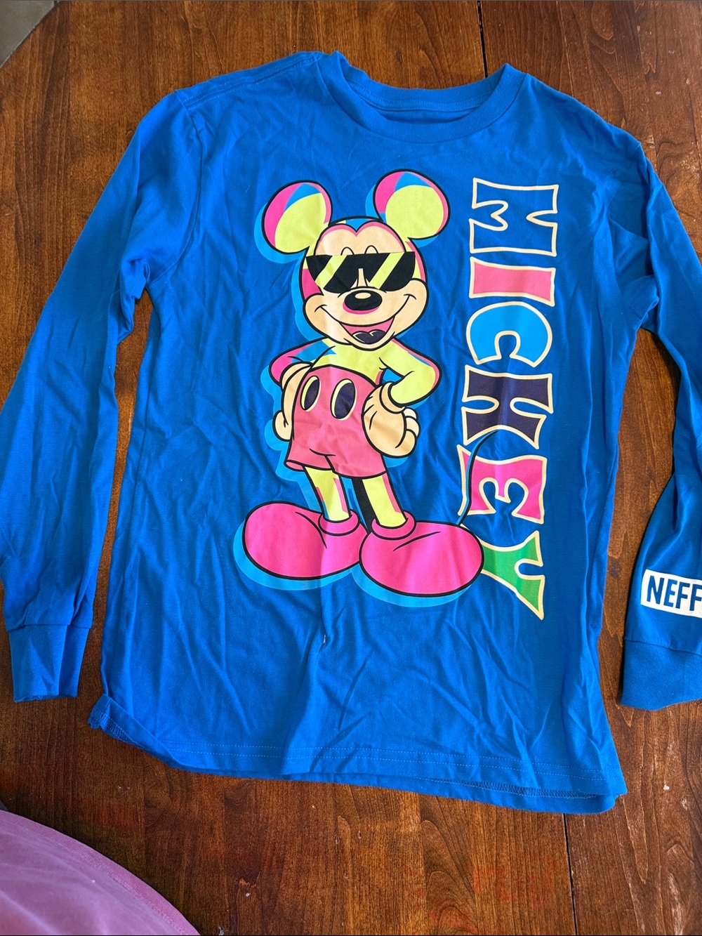 Neff Bright Blue Long Sleeve Tee with Neon Mickey Graphic